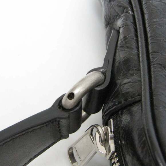 GUCCI Black Leather Messenger Shoulder Bag